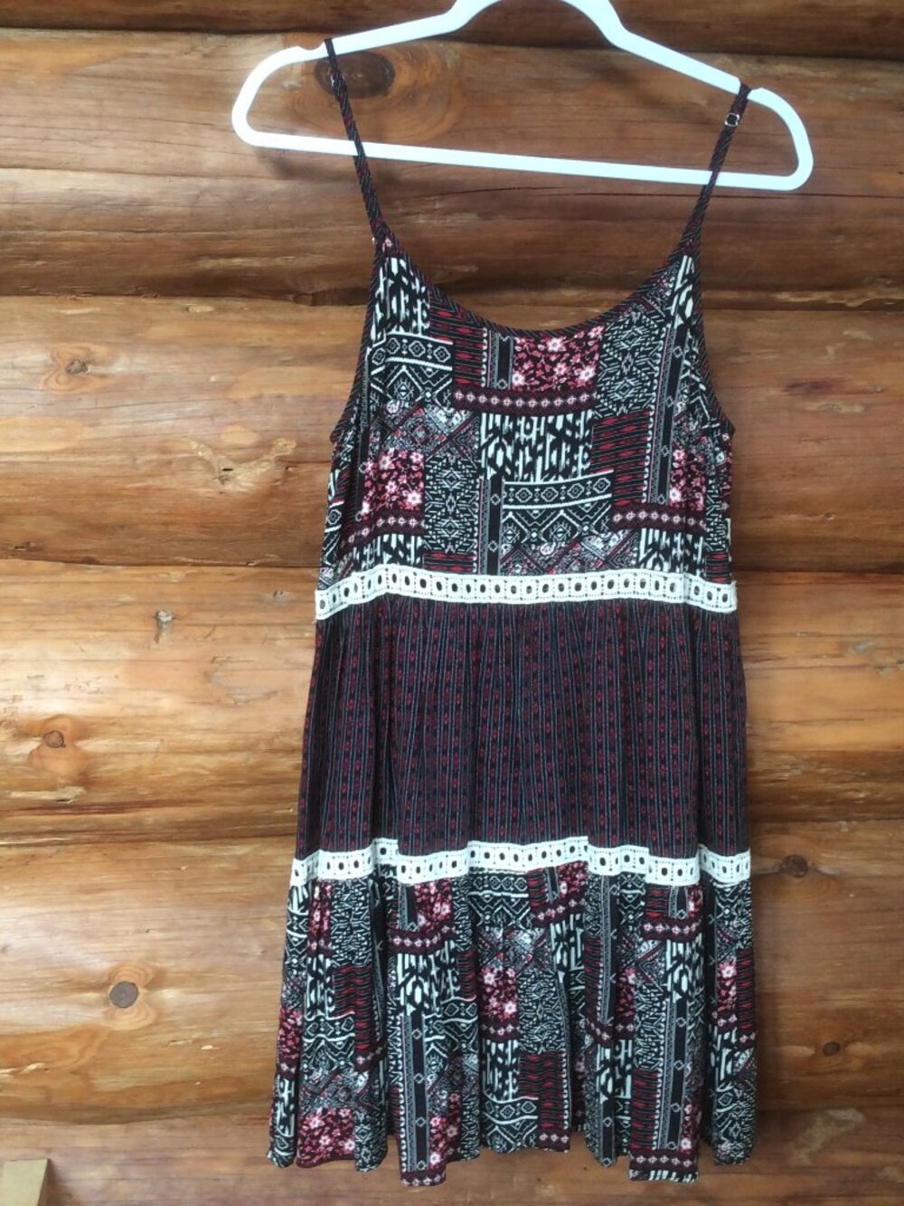 Entro Anthropologie Patchwork Print Western Flowy Boho Tiered Dress Size Small